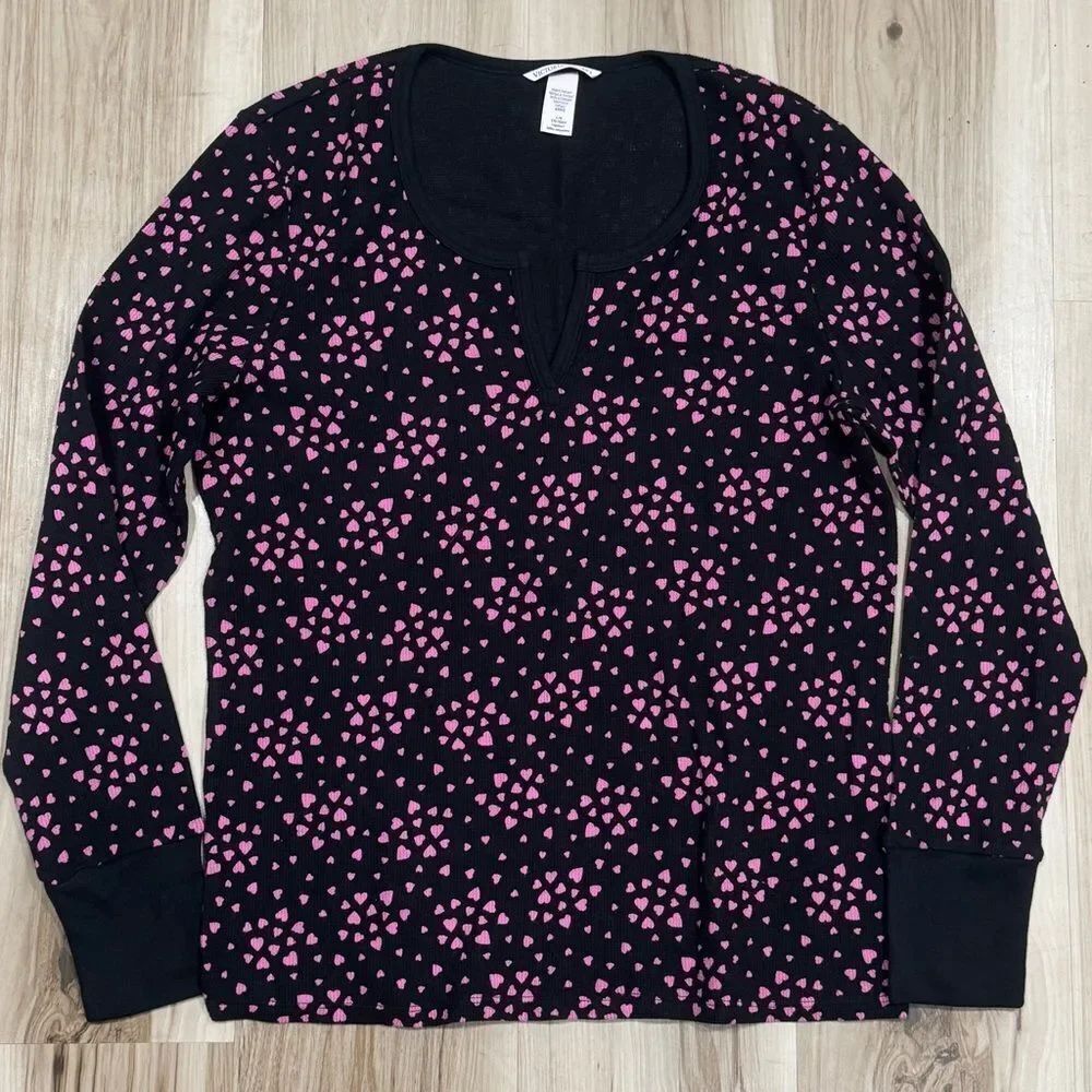 Victoria’s Secret Waffle Knit Heart Thermal Long Sleeve Shirt Women’s Large